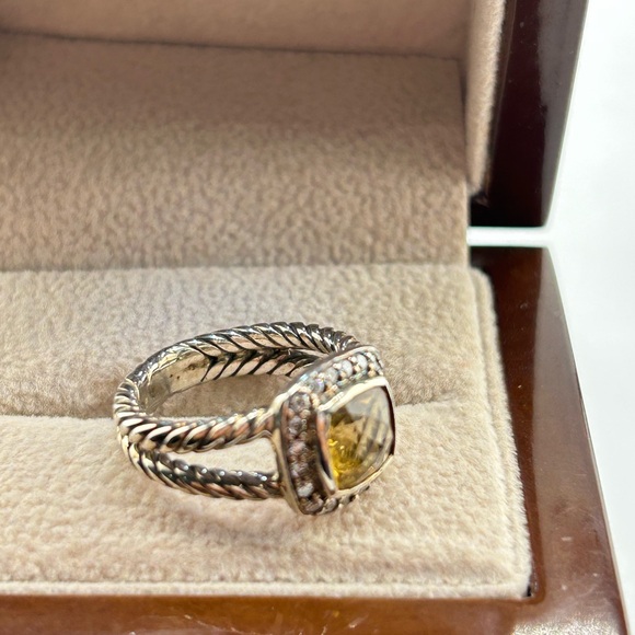 David Yurman Sterling Silver Citrine & Diamond Petite Albion Ring Sz 4.5 - Picture 3 of 3